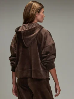 Chocoladebruin - Soft Feel Cord Long Sleeve Hoodie