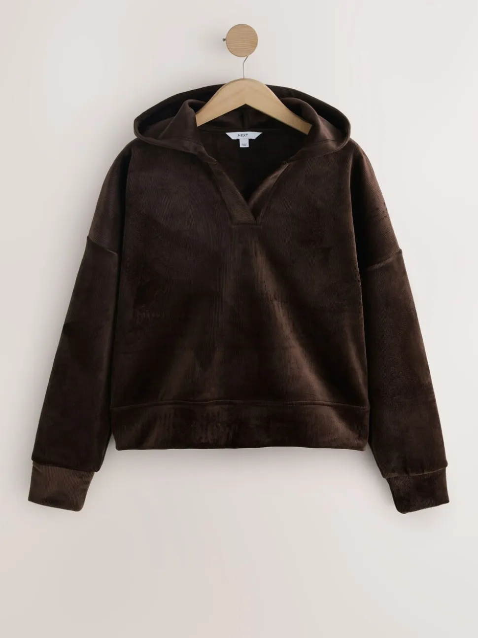 Chocoladebruin - Soft Feel Cord Long Sleeve Hoodie