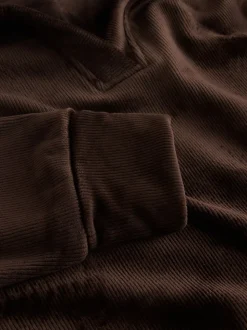 Chocoladebruin - Soft Feel Cord Long Sleeve Hoodie