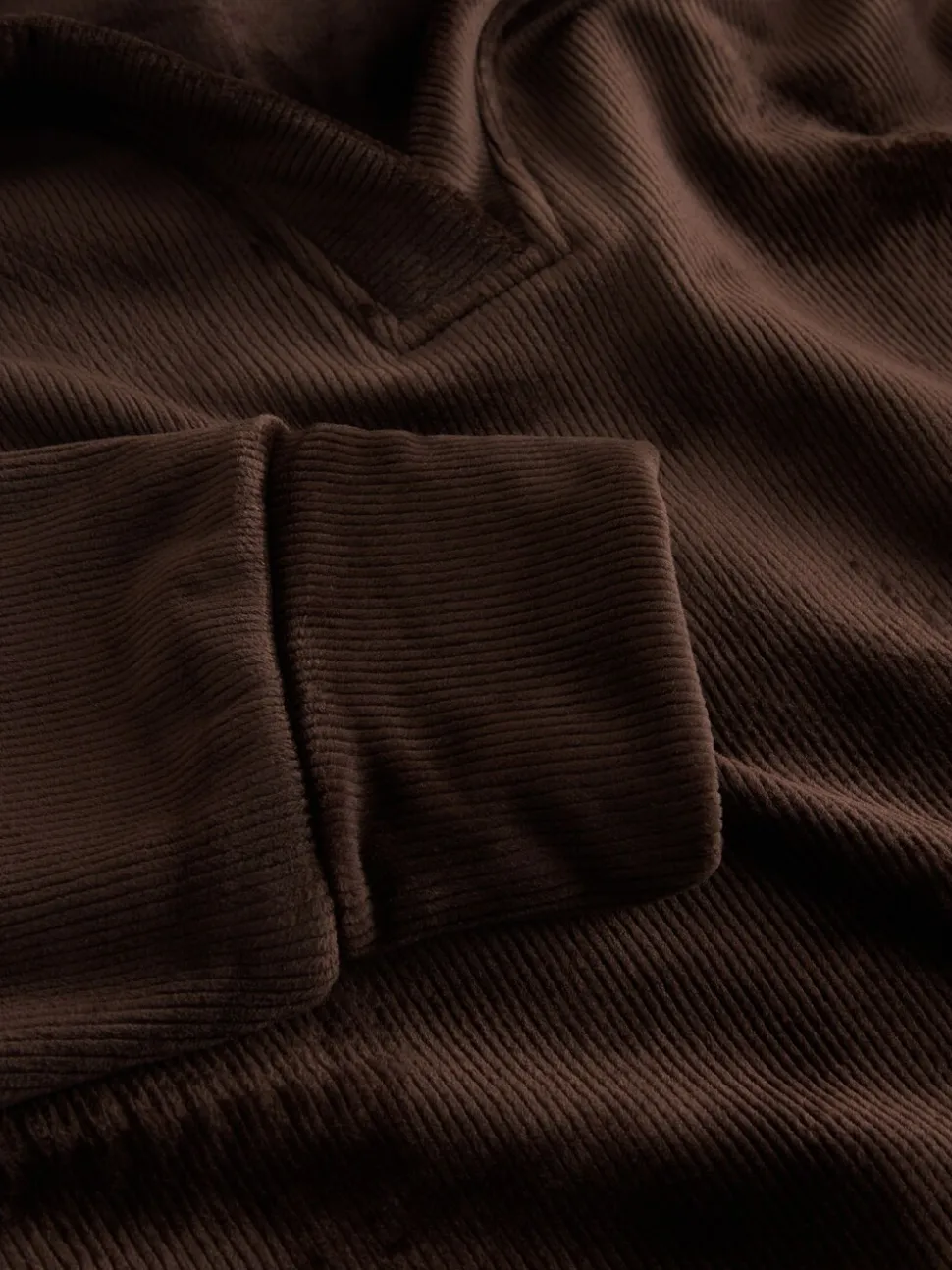 Chocoladebruin - Soft Feel Cord Long Sleeve Hoodie