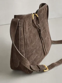 Chocoladebruin - Suede Croc Messenger Cross-Body Bag