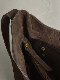 Chocoladebruin - Suede Croc Messenger Cross-Body Bag