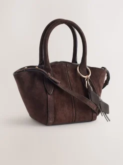 Chocoladebruin - Suede Flower Charm Cross-Body Bag