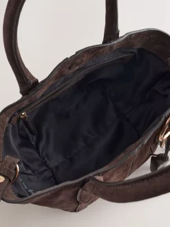 Chocoladebruin - Suede Flower Charm Cross-Body Bag