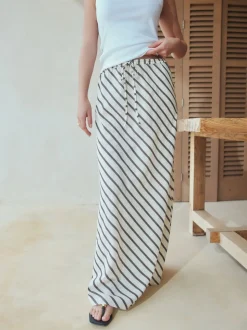 Chocoladebruin - Summer Column Skirt With Linen