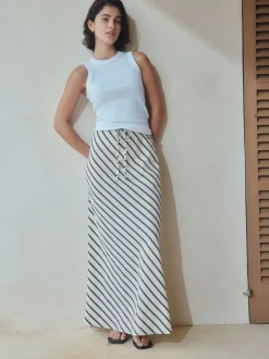 Chocoladebruin - Summer Column Skirt With Linen