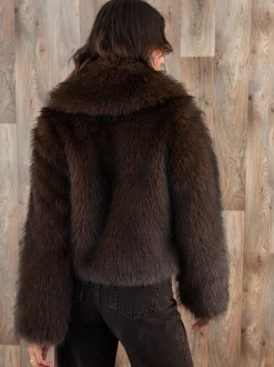 Chocoladebruin - Threadbare Faux Fur Zip Through Coat