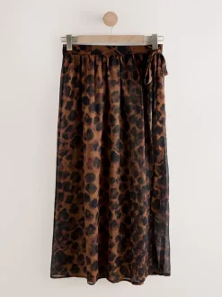 Chocoladebruin - Tie Side Maxi Sheer Skirt