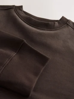 Chocoladebruin - Verfijnd sweatshirt met ronde hals, lange mouwen en ribbels