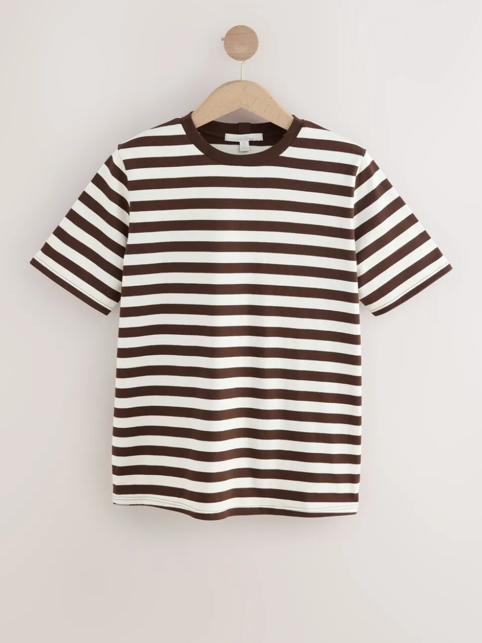 Chocoladebruin gestreept - Dik T-shirt met ronde hals en korte mouwen