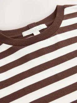 Chocoladebruin gestreept - Dik T-shirt met ronde hals en korte mouwen