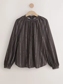 Chocoladebruin gestreept - Blouse met V-hals en lange mouwen