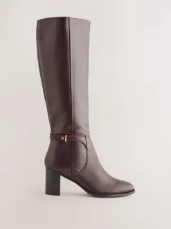 Chocoladebruin leer - Forever Comfort® kniehoge laarzen met hardware trim