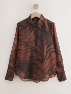 Chocoladebruin met zebraprint - Overhemd met doorschijnende lange mouwen