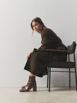Chocoladebruin Slang - Forever Comfort® Square Toe Block Heel Ankle Boots