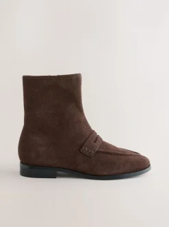 Chocoladebruin suède - Forever Comfort® enkellaarsjes in loaferstijl