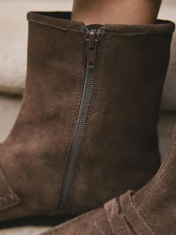 Chocoladebruin suède - Forever Comfort® enkellaarsjes in loaferstijl