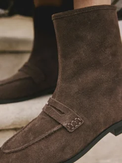 Chocoladebruin suède - Forever Comfort® enkellaarsjes in loaferstijl