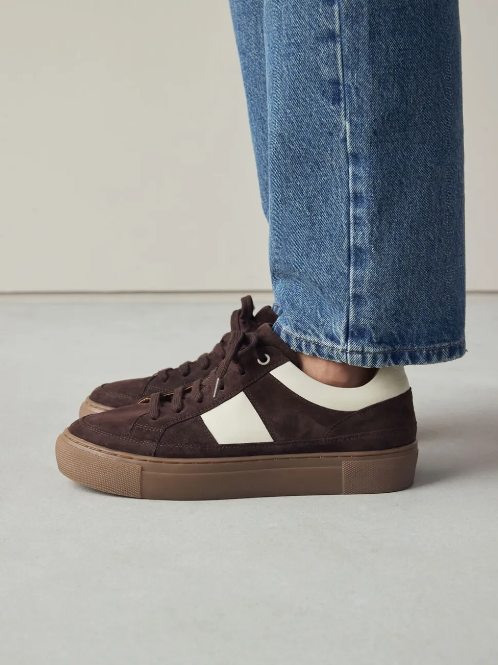 Chocoladebruin suède - Forever Comfort® Leather Chunky Side Stripe Lace Up Trainers