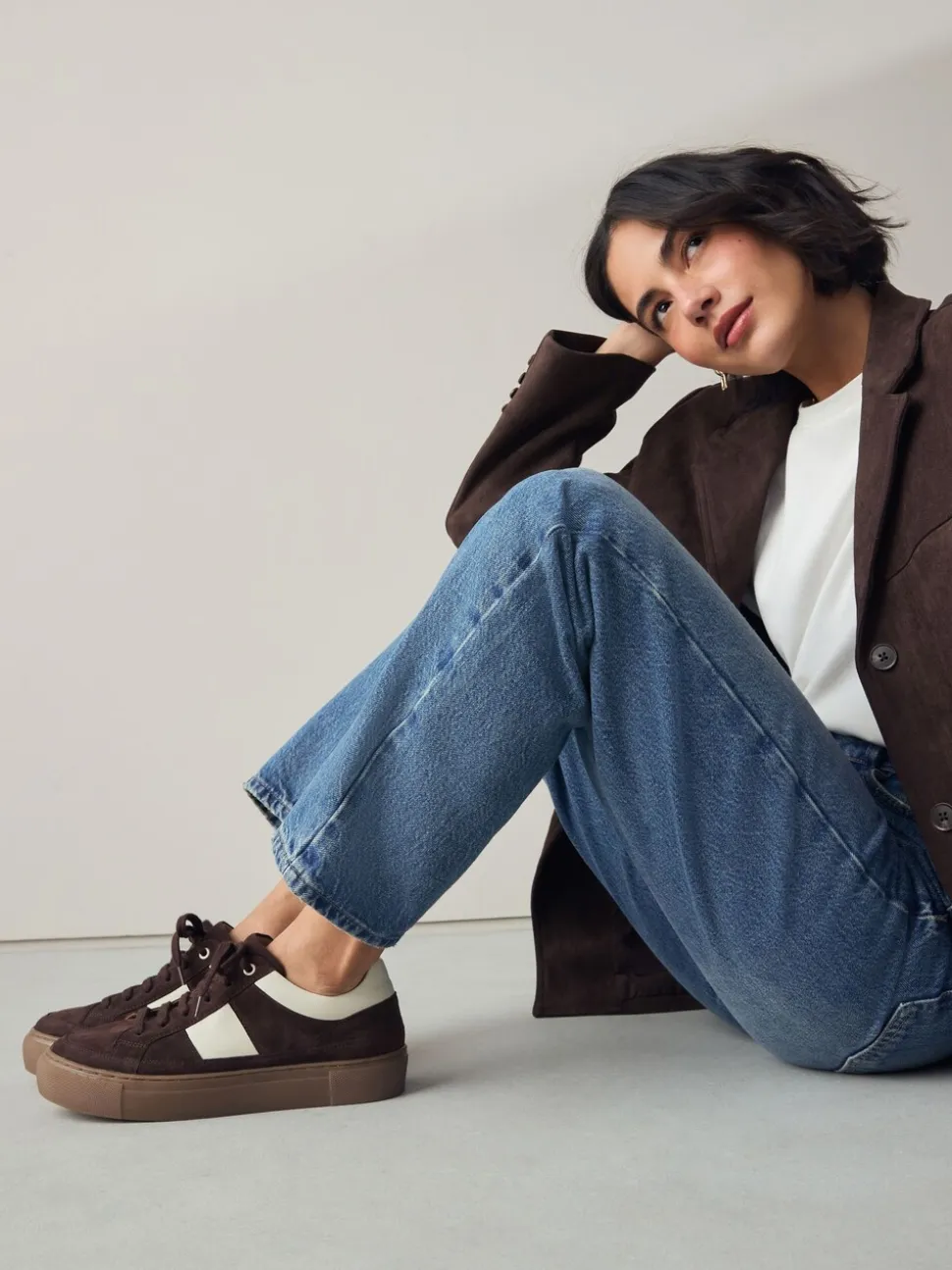 Chocoladebruin suède - Forever Comfort® Leather Chunky Side Stripe Lace Up Trainers