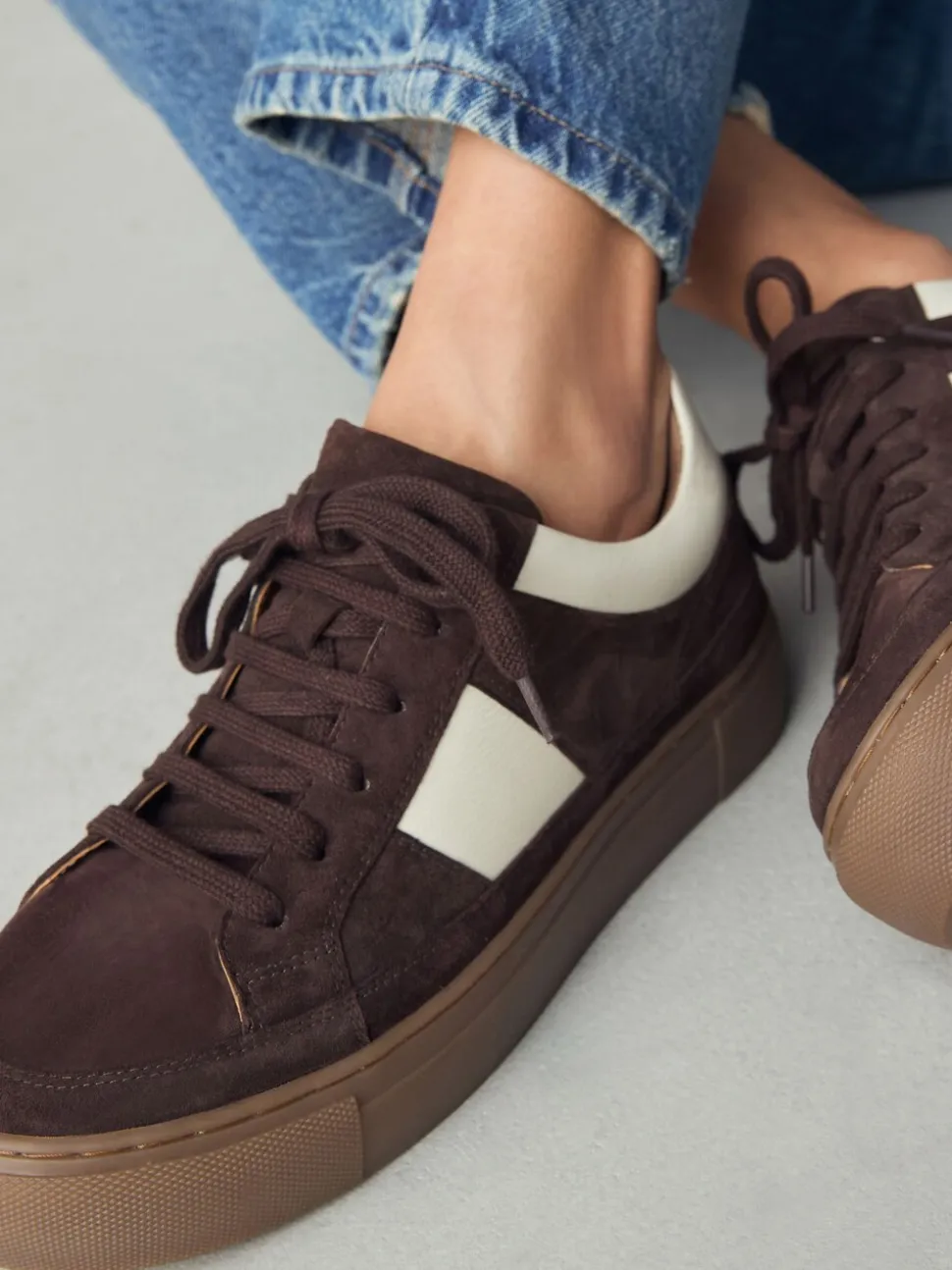 Chocoladebruin suède - Forever Comfort® Leather Chunky Side Stripe Lace Up Trainers