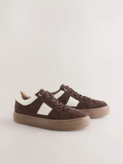 Chocoladebruin suède - Forever Comfort® Leather Chunky Side Stripe Lace Up Trainers