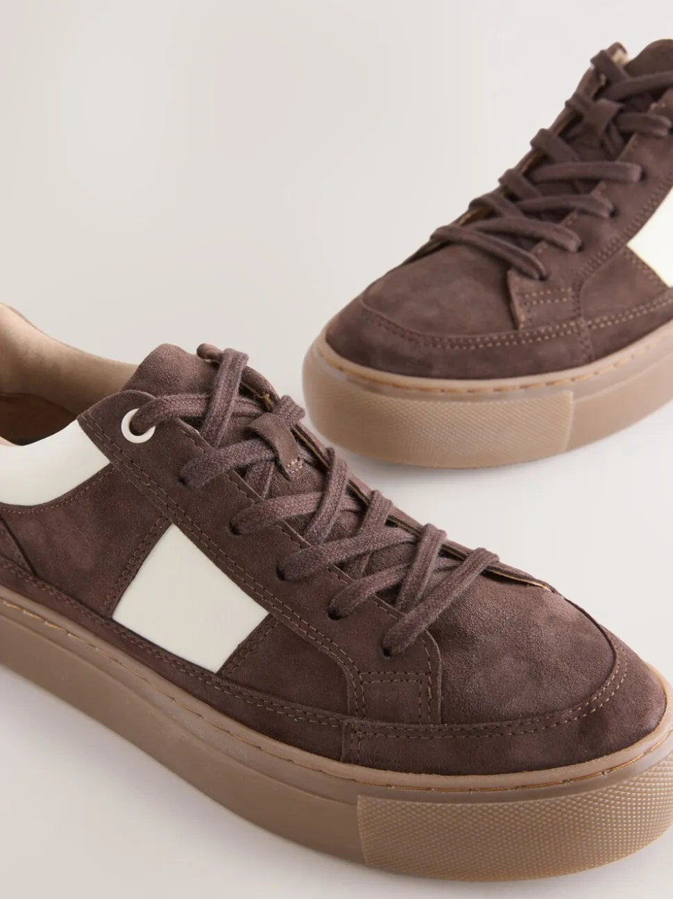 Chocoladebruin suède - Forever Comfort® Leather Chunky Side Stripe Lace Up Trainers