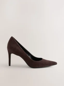 Chocoladebruin suède - Leren mid-court pumps