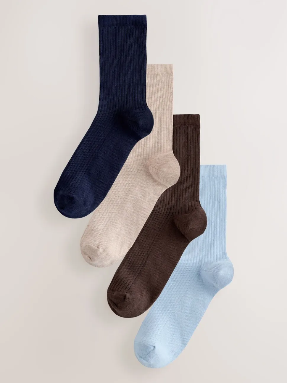 Chocoladebruin/blauw - 4 Paar geribbelde enkelsokken