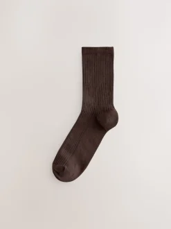 Chocoladebruin/blauw - 4 Paar geribbelde enkelsokken