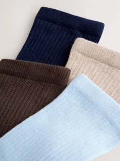 Chocoladebruin/blauw - 4 Paar geribbelde enkelsokken