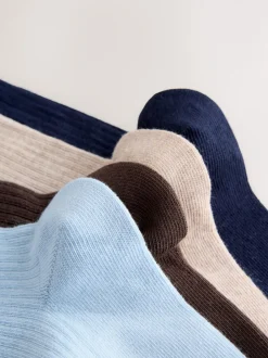 Chocoladebruin/blauw - 4 Paar geribbelde enkelsokken