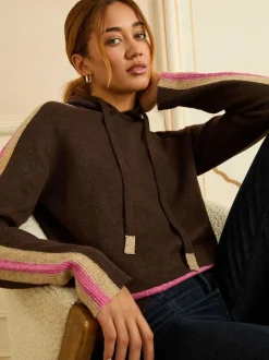 Chocoladebruine Lurex-strepen met meerdere kleuren - Love & Roses Stripe Metallic Hoodie