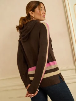 Chocoladebruine Lurex-strepen met meerdere kleuren - Love & Roses Stripe Metallic Hoodie