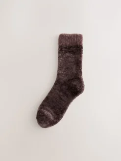 Chocoladebruin/Ecru - 2 paar knusse fluwelen sokken