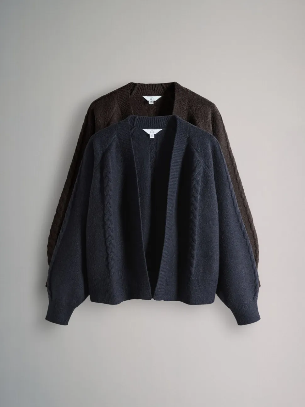 Chocoladebruin/marineblauw - The Set 2 Pack Knitted Cable Cardigans