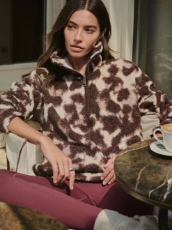Chocoladebruin/roze luipaardprint - Soft Touch Knusse Teddy Borg Kwartrondrits Fleece