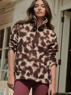 Chocoladebruin/roze luipaardprint - Soft Touch Knusse Teddy Borg Kwartrondrits Fleece