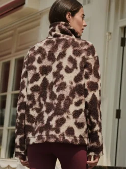Chocoladebruin/roze luipaardprint - Soft Touch Knusse Teddy Borg Kwartrondrits Fleece