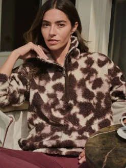 Chocoladebruin/roze luipaardprint - Soft Touch Knusse Teddy Borg Kwartrondrits Fleece