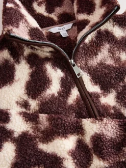 Chocoladebruin/roze luipaardprint - Soft Touch Knusse Teddy Borg Kwartrondrits Fleece