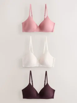 Chocoladebruin/Roze/Crème - Katoenmix ultiem comfort beha's verpakking van 3