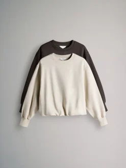Chocoladebruin/Steen - The Set 2 Pack Bubble Hem Sweatshirts