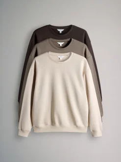 Chocoladebruin/Taupebruin/Crème - The Set set van 3 ruimvallende sweatshirts met ronde hals