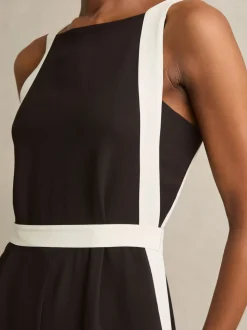 Chocolade/Crème - Reiss Salma Colourblock Wide Leg Belted Jumpsuit