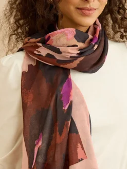 Chocolate and Pink Leo Print - Love & Roses Lightweight Scarf
