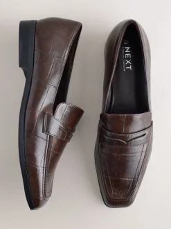 Chocolate Brown Croc Effect - Forever Comfort® - Loafers met vierkante neus