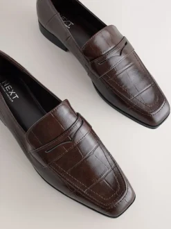 Chocolate Brown Croc Effect - Forever Comfort® - Loafers met vierkante neus