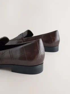 Chocolate Brown Croc Effect - Forever Comfort® - Loafers met vierkante neus