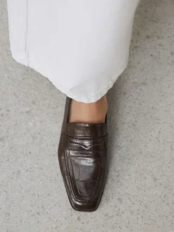 Chocolate Brown Croc Effect - Forever Comfort® - Loafers met vierkante neus